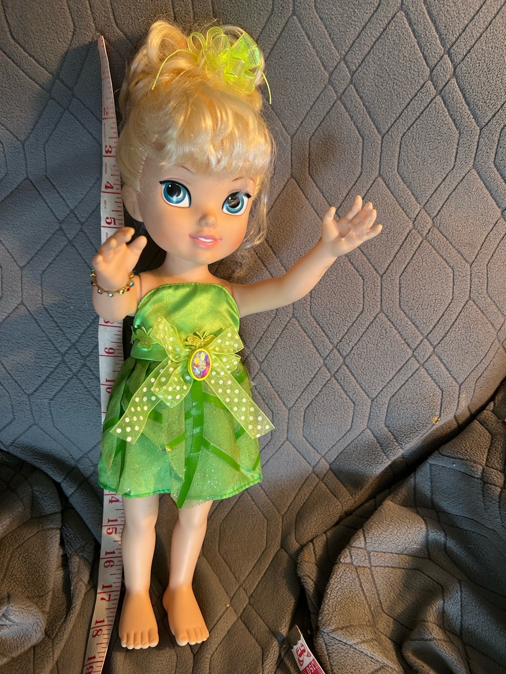 Vintage Tinker bell Green Fairy Dress-Up Doll with Glittery Bow